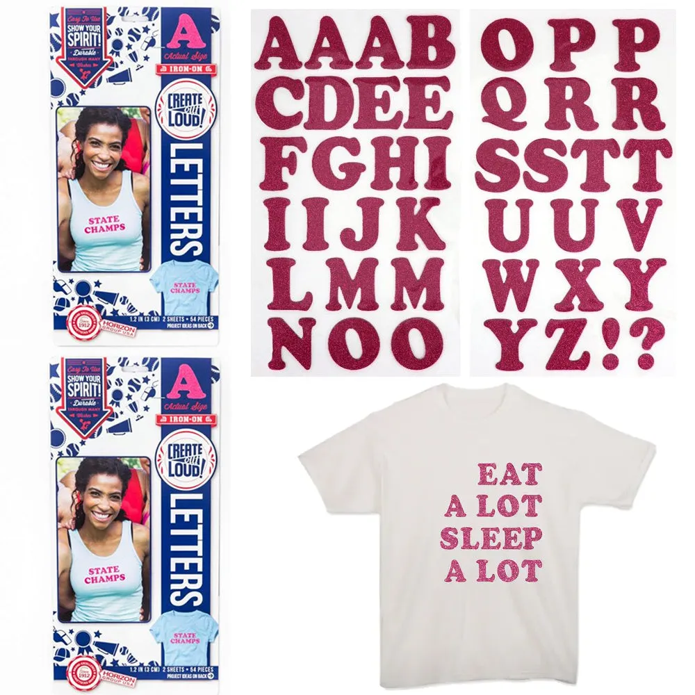 108 Pc Iron On Pink Glitter Alphabet Letters Texture DIY T Shirt Craft Adhesive