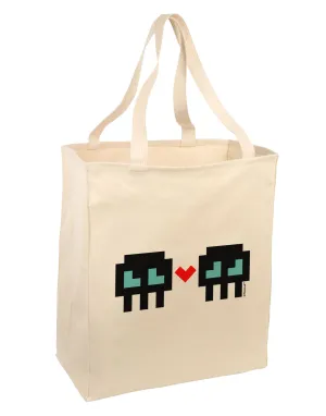 8-Bit Skull Love - Boy and Boy Large Grocery Tote Bag