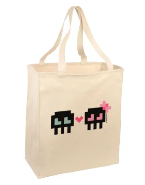 8-Bit Skull Love - Boy and Girl Large Grocery Tote Bag