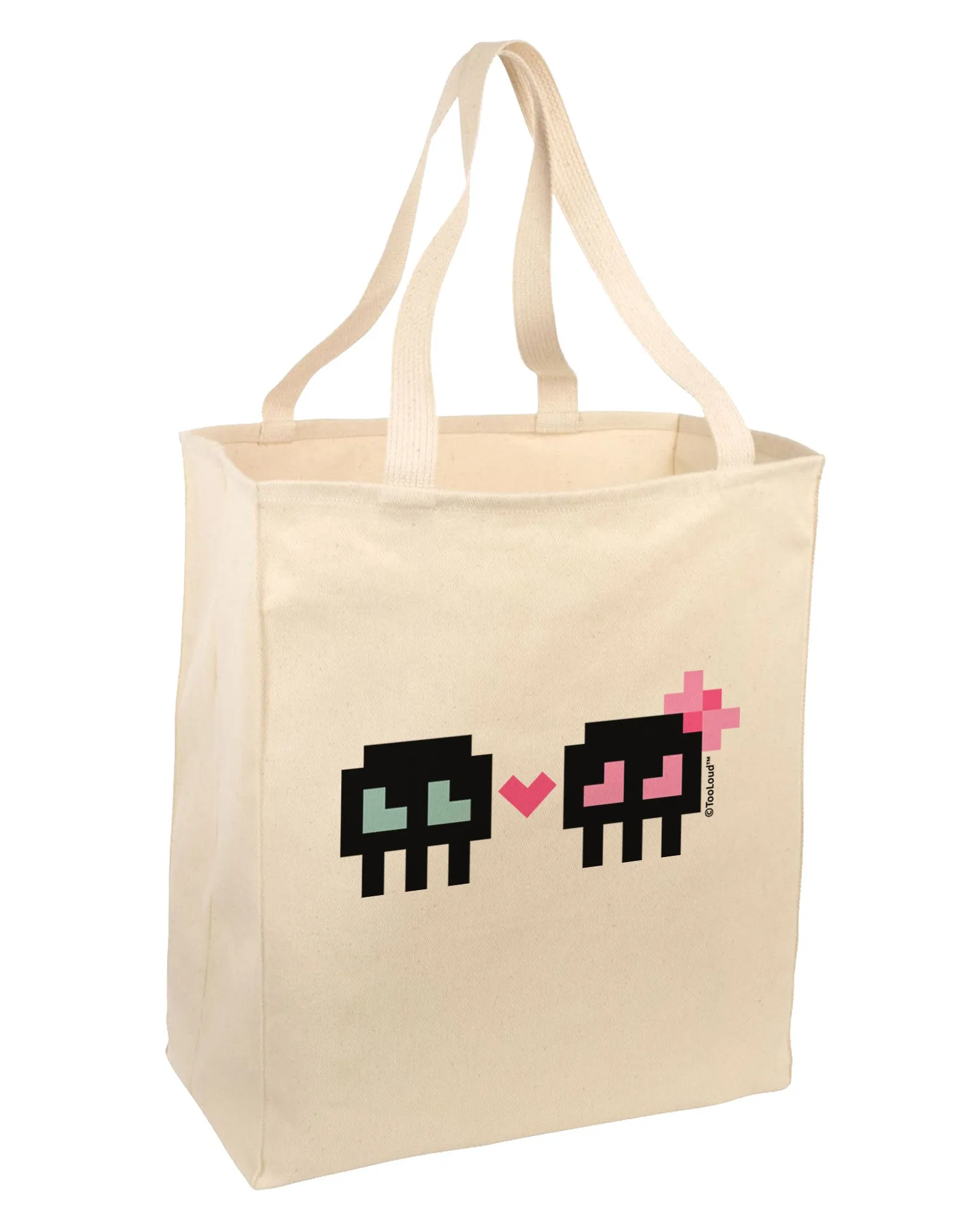 8-Bit Skull Love - Boy and Girl Large Grocery Tote Bag