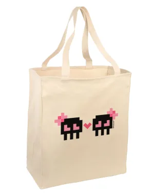 8-Bit Skull Love - Girl and Girl Large Grocery Tote Bag
