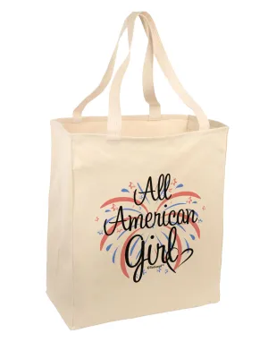 All American Girl - Fireworks and Heart Large Grocery Tote Bag by TooLoud