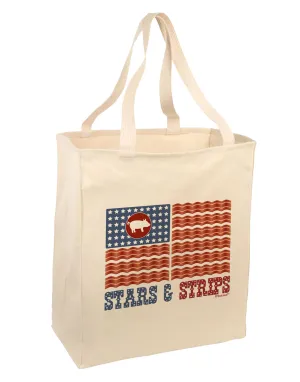 American Bacon Flag - Stars and Strips Large Grocery Tote Bag