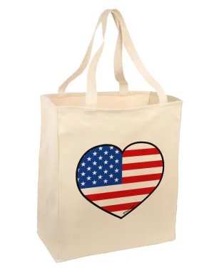 American Flag Heart Design Large Grocery Tote Bag by TooLoud