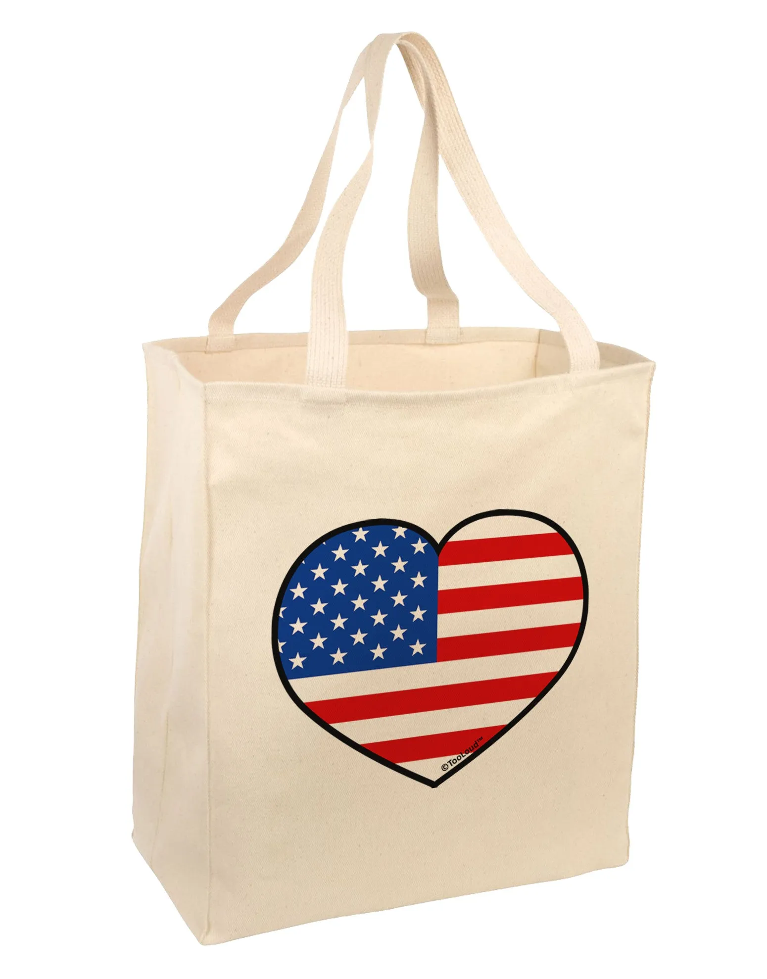 American Flag Heart Design Large Grocery Tote Bag by TooLoud