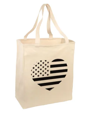 American Flag Heart Design - Stamp Style Large Grocery Tote Bag by TooLoud