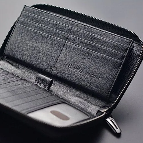 Bveyzi Women RFID Blocking Wallet Leather Zip Around Phone Clutch Large Capacity Ladies Travel Purse Wristlet (Olive Green)