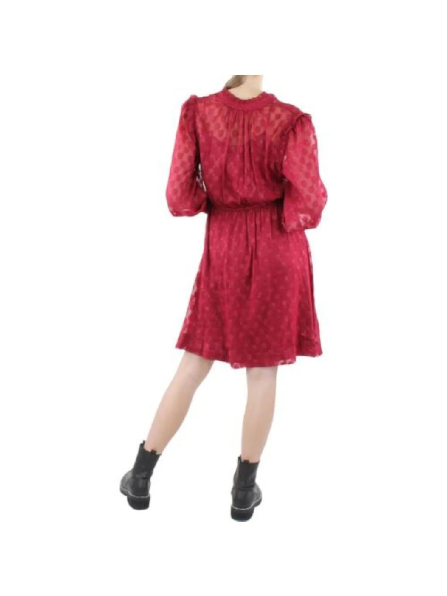 CALVIN KLEIN Womens Textured Floral Long Sleeve V Neck Above The Knee Fit   Flare Dress