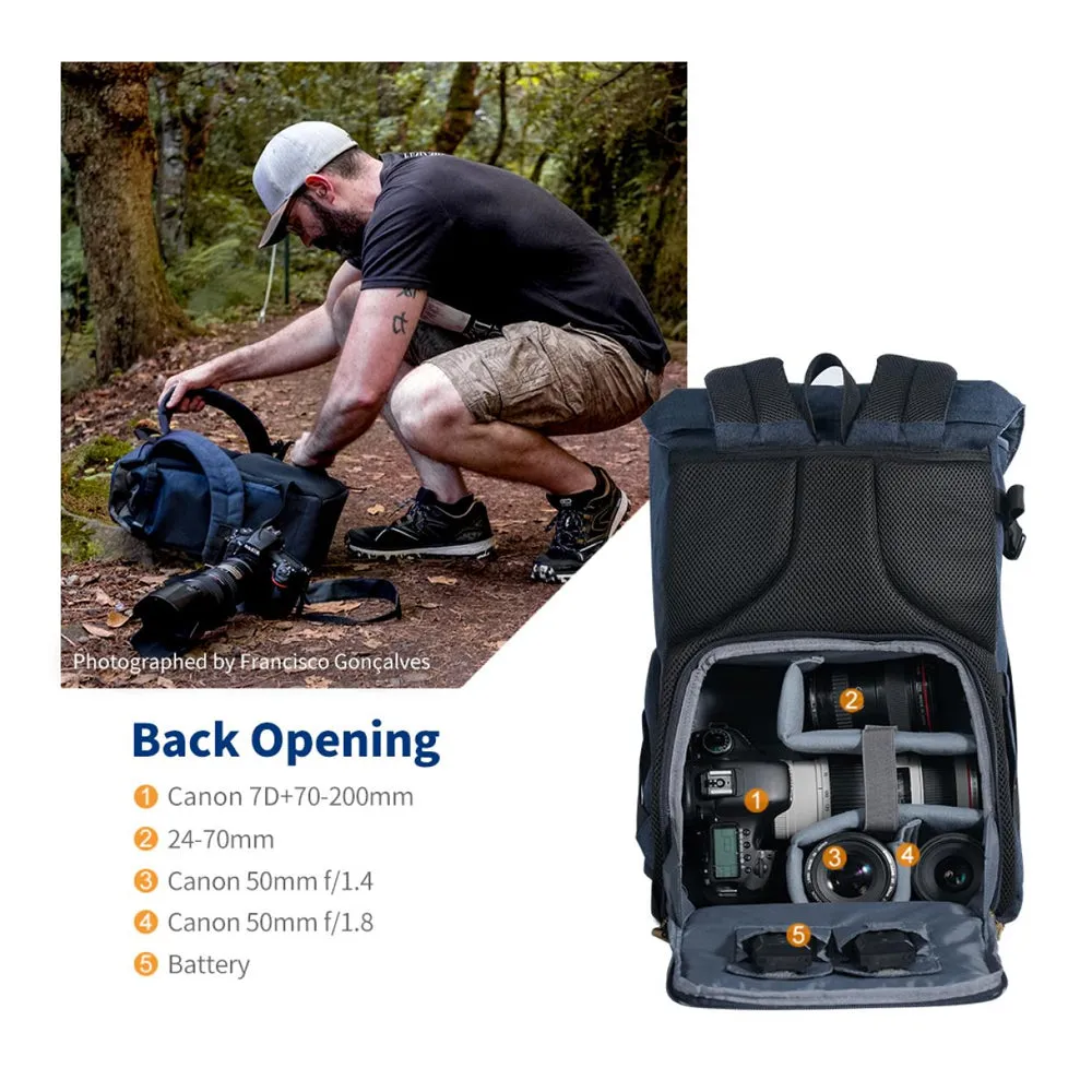 [CLEARANCE] K&F Concept 20L Camera Electronics Backpack with 15 Inch Laptop Compartment, Built-In Waterproof Rain Cover for Drones, Lens, Tripod, DSLR/SLR, Mirrorless Camera & Accessories (Blue, Black) | KF13-066V10 KF13-066V12