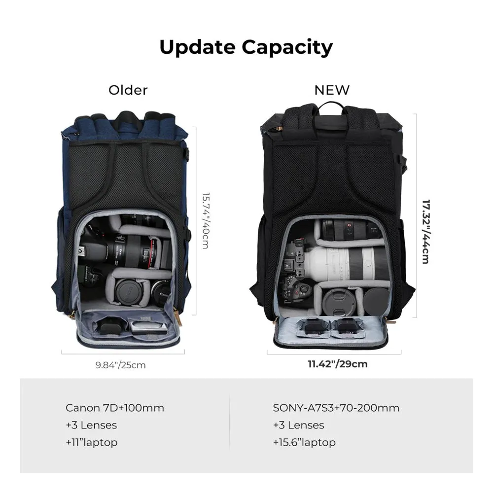 [CLEARANCE] K&F Concept 20L Camera Electronics Backpack with 15 Inch Laptop Compartment, Built-In Waterproof Rain Cover for Drones, Lens, Tripod, DSLR/SLR, Mirrorless Camera & Accessories (Blue, Black) | KF13-066V10 KF13-066V12