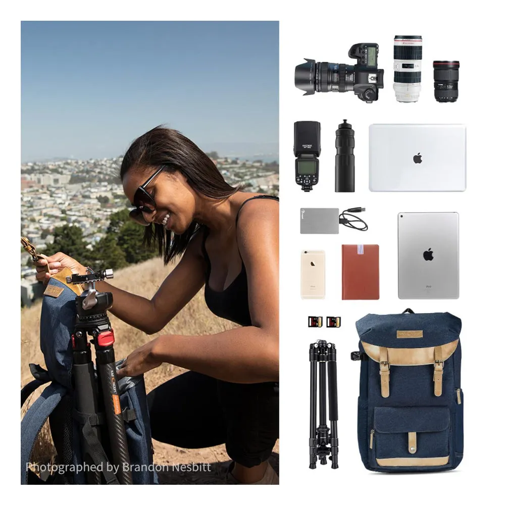 [CLEARANCE] K&F Concept 20L Camera Electronics Backpack with 15 Inch Laptop Compartment, Built-In Waterproof Rain Cover for Drones, Lens, Tripod, DSLR/SLR, Mirrorless Camera & Accessories (Blue, Black) | KF13-066V10 KF13-066V12
