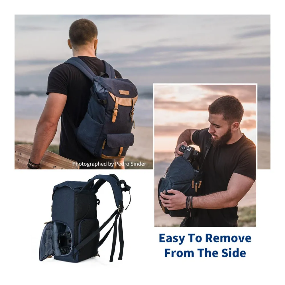 [CLEARANCE] K&F Concept 20L Camera Electronics Backpack with 15 Inch Laptop Compartment, Built-In Waterproof Rain Cover for Drones, Lens, Tripod, DSLR/SLR, Mirrorless Camera & Accessories (Blue, Black) | KF13-066V10 KF13-066V12