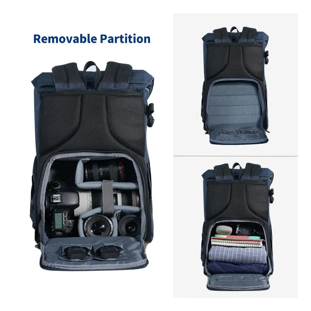 [CLEARANCE] K&F Concept 20L Camera Electronics Backpack with 15 Inch Laptop Compartment, Built-In Waterproof Rain Cover for Drones, Lens, Tripod, DSLR/SLR, Mirrorless Camera & Accessories (Blue, Black) | KF13-066V10 KF13-066V12