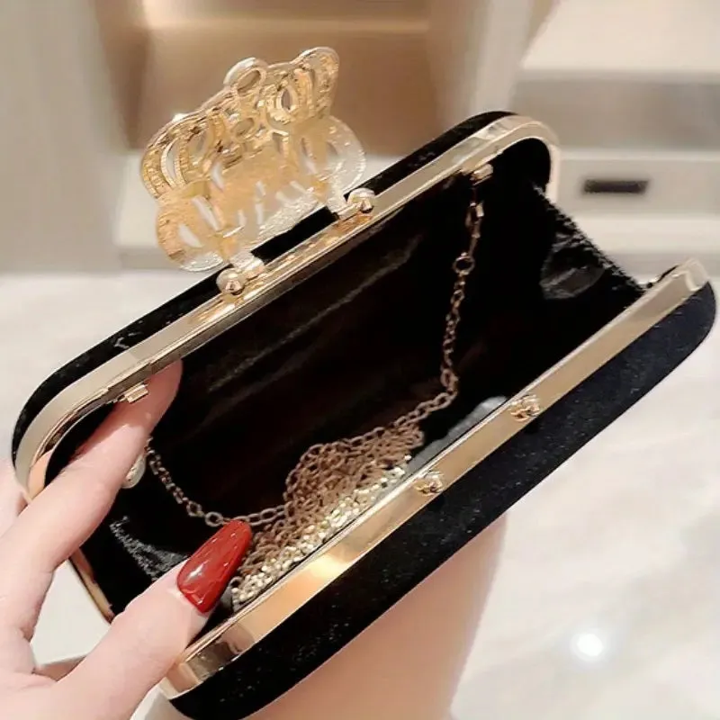 Clutch Scroll Diamante Velvet Black