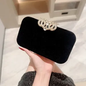 Clutch Scroll Diamante Velvet Black