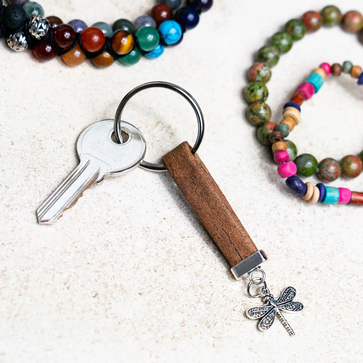 Colorful cork and dragonfly handmade keychains I-089-MIX-10
