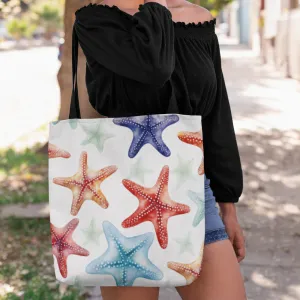 Colorful Starfish Tote Bag  18x18 Beach Canvas Bag