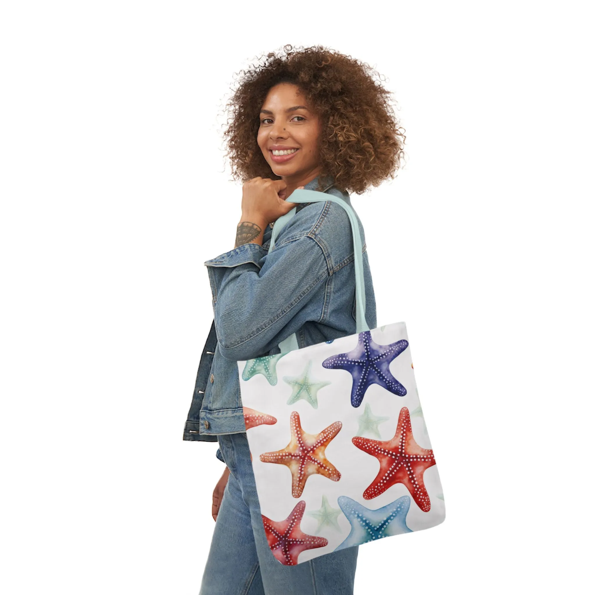 Colorful Starfish Tote Bag  18x18 Beach Canvas Bag