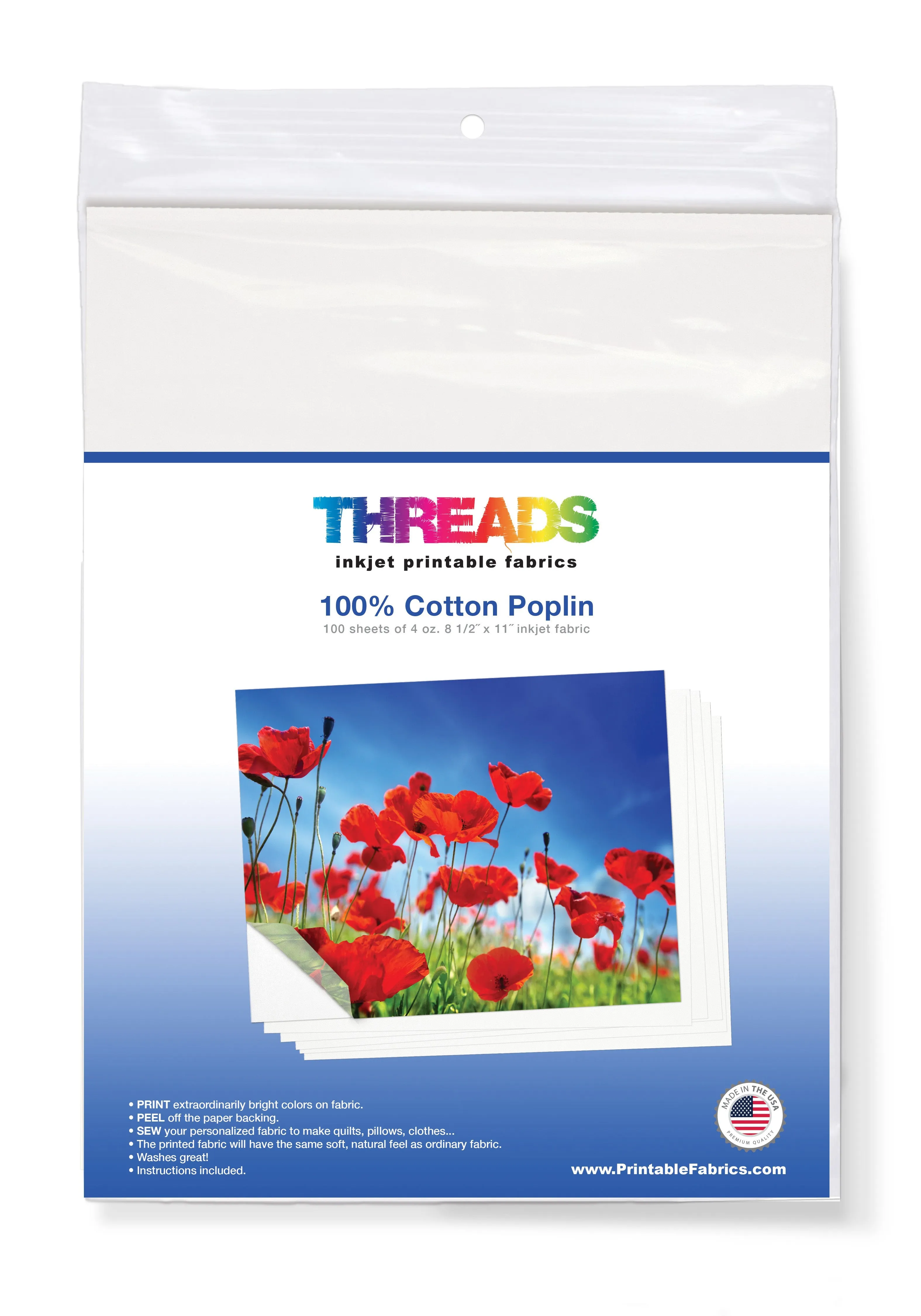 Cotton Poplin Inkjet Fabric 8 1/2in x 11in 100 Sheets
