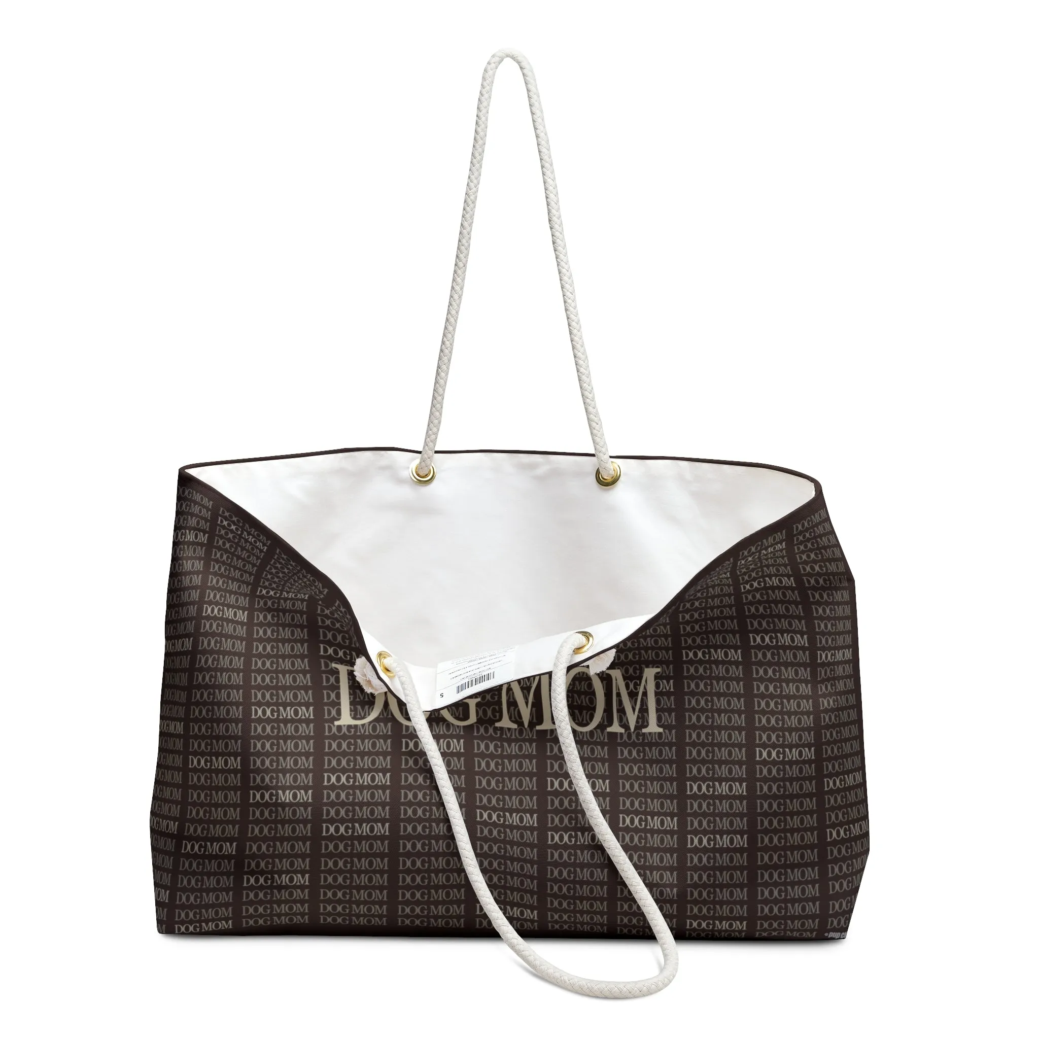 DOG MOM Stylized Signature Motif Wide Weekender Tote