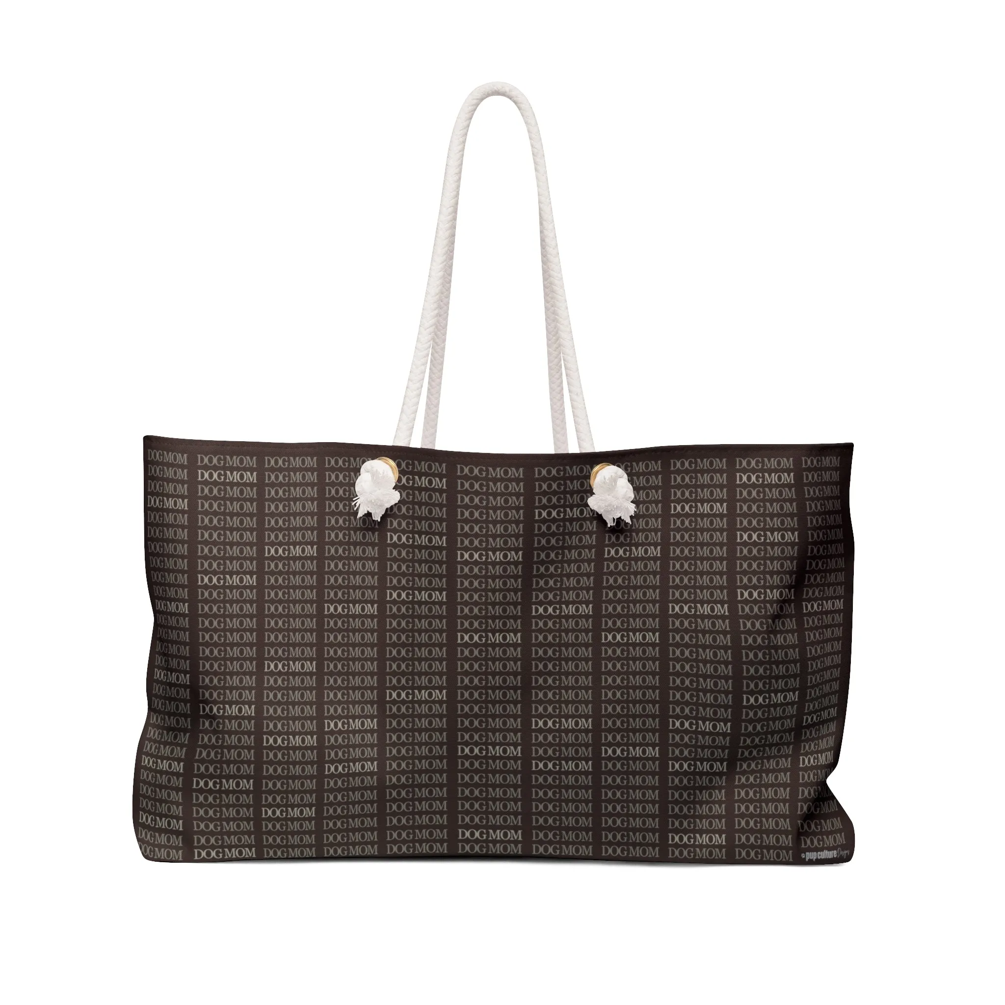 DOG MOM Stylized Signature Motif Wide Weekender Tote