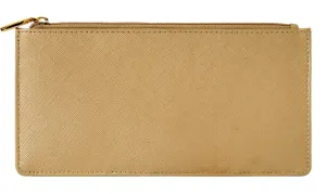 eske Kyle - Two fold Wallet - Genuine Quilted Leather - Holds Cards, Coins and Bills - Compact Design - Pockets for Everyday Use - Travel Friendly - for Women (Light Gold Saffiano)