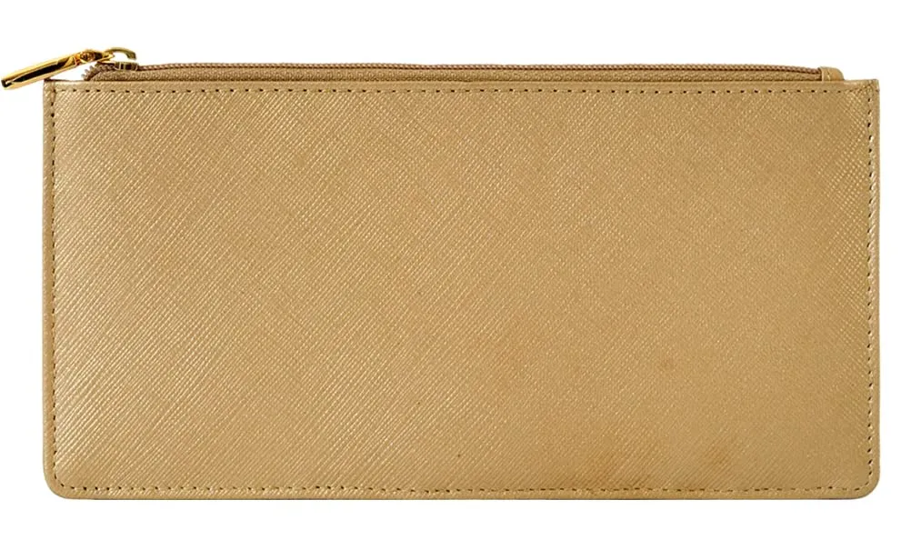 eske Kyle - Two fold Wallet - Genuine Quilted Leather - Holds Cards, Coins and Bills - Compact Design - Pockets for Everyday Use - Travel Friendly - for Women (Light Gold Saffiano)