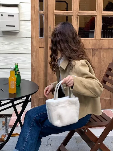 Faux Fur Crossbody Tote Bag