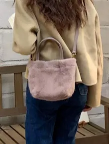Faux Fur Crossbody Tote Bag