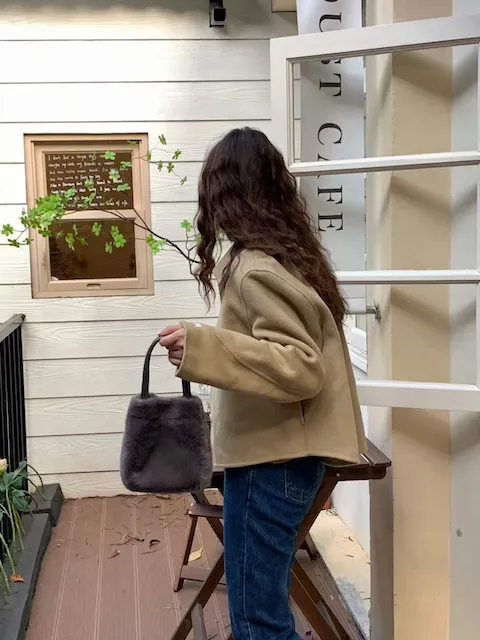 Faux Fur Crossbody Tote Bag