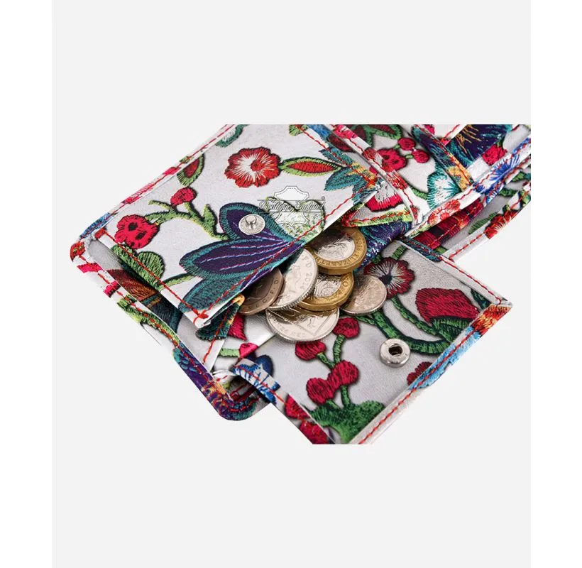 Floral Print Leather Bifold Wallet for Women