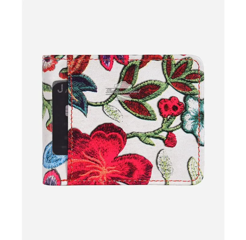 Floral Print Leather Bifold Wallet for Women