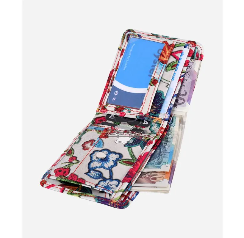 Floral Print Leather Bifold Wallet for Women