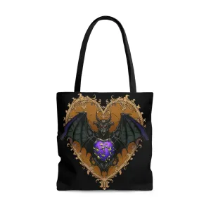Gothic Bat Purple Heart Tote Bag - Cute Cottagecore Totebag Makes the Perfect Gift