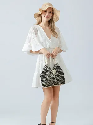Handcrafted Wooden Bead Woven Tote Bag