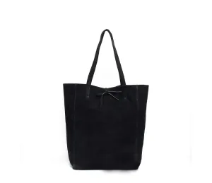 Italian Suede Leather Soft Tote Shopper Swolit Alessa Black