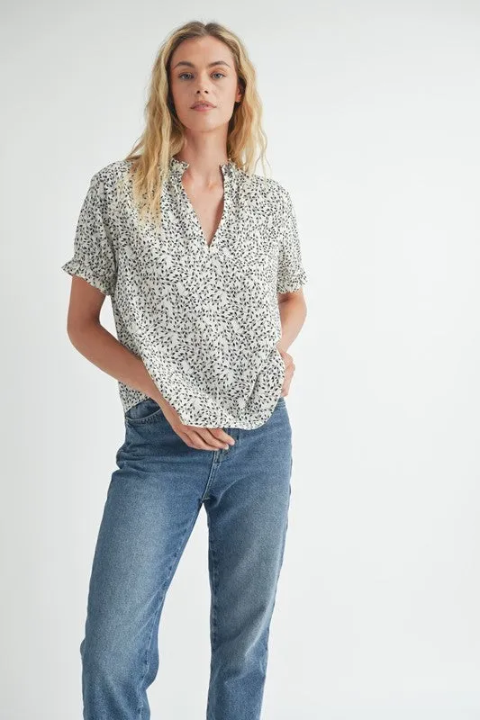 Ivory Black Ditsy Floral Blouse