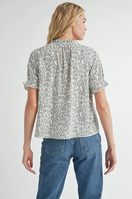Ivory Black Ditsy Floral Blouse