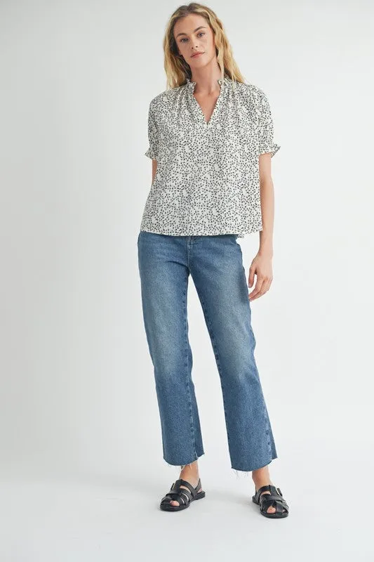 Ivory Black Ditsy Floral Blouse