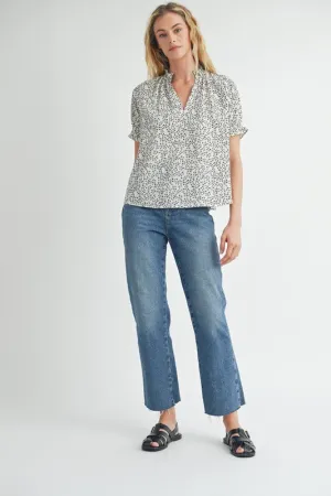 Ivory Black Ditsy Floral Blouse