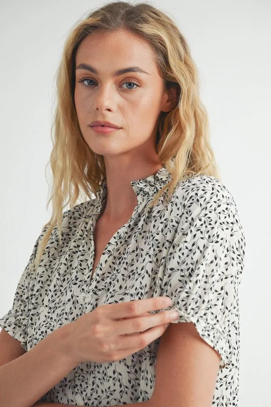 Ivory Black Ditsy Floral Blouse