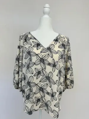 Ivory Navy Floral Blouse