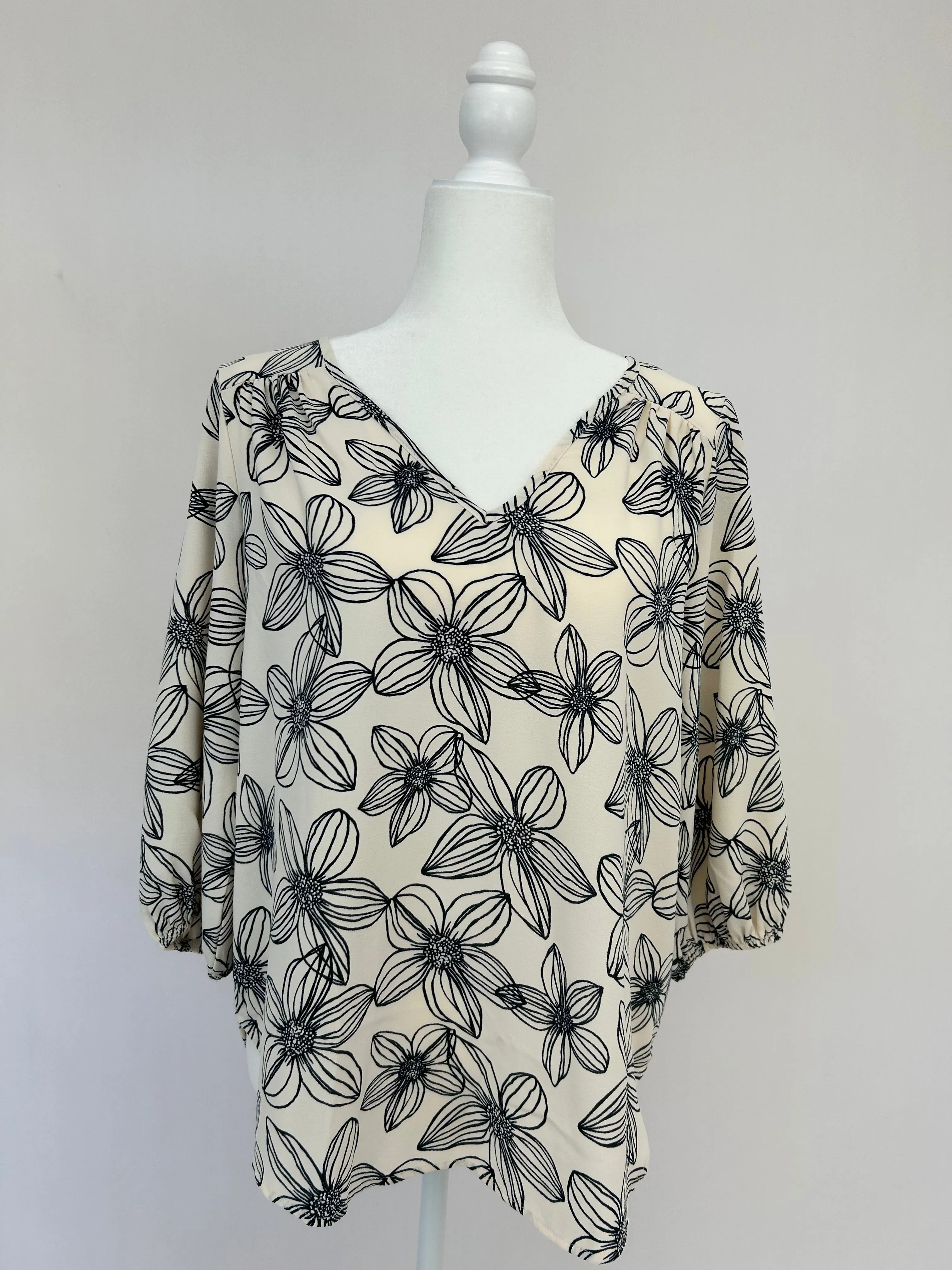 Ivory Navy Floral Blouse