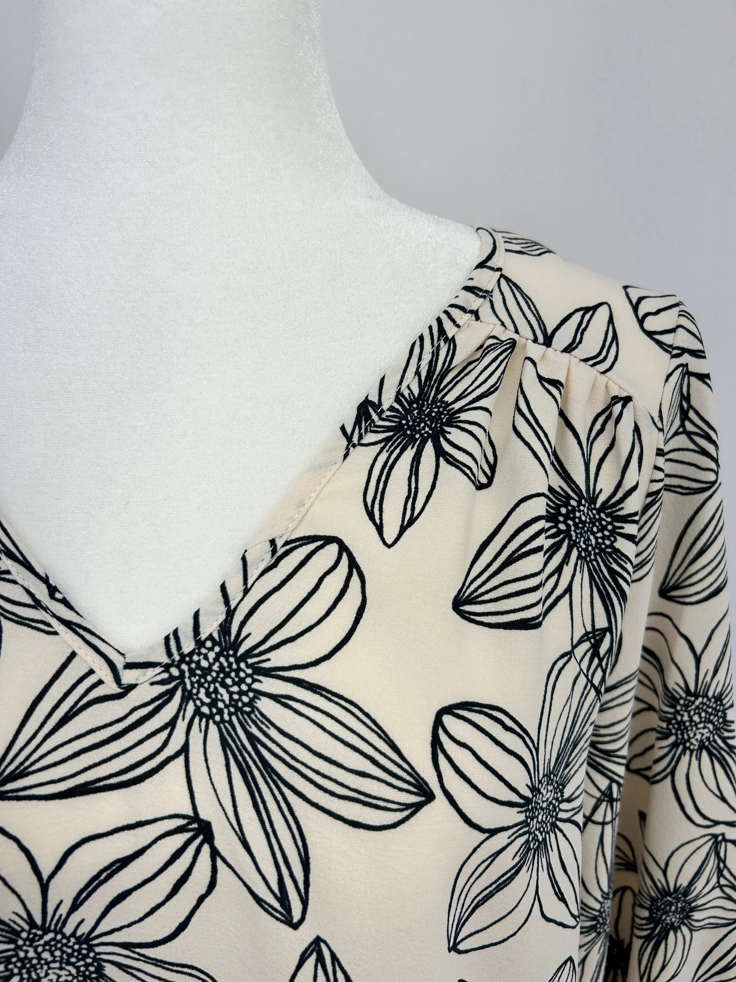 Ivory Navy Floral Blouse