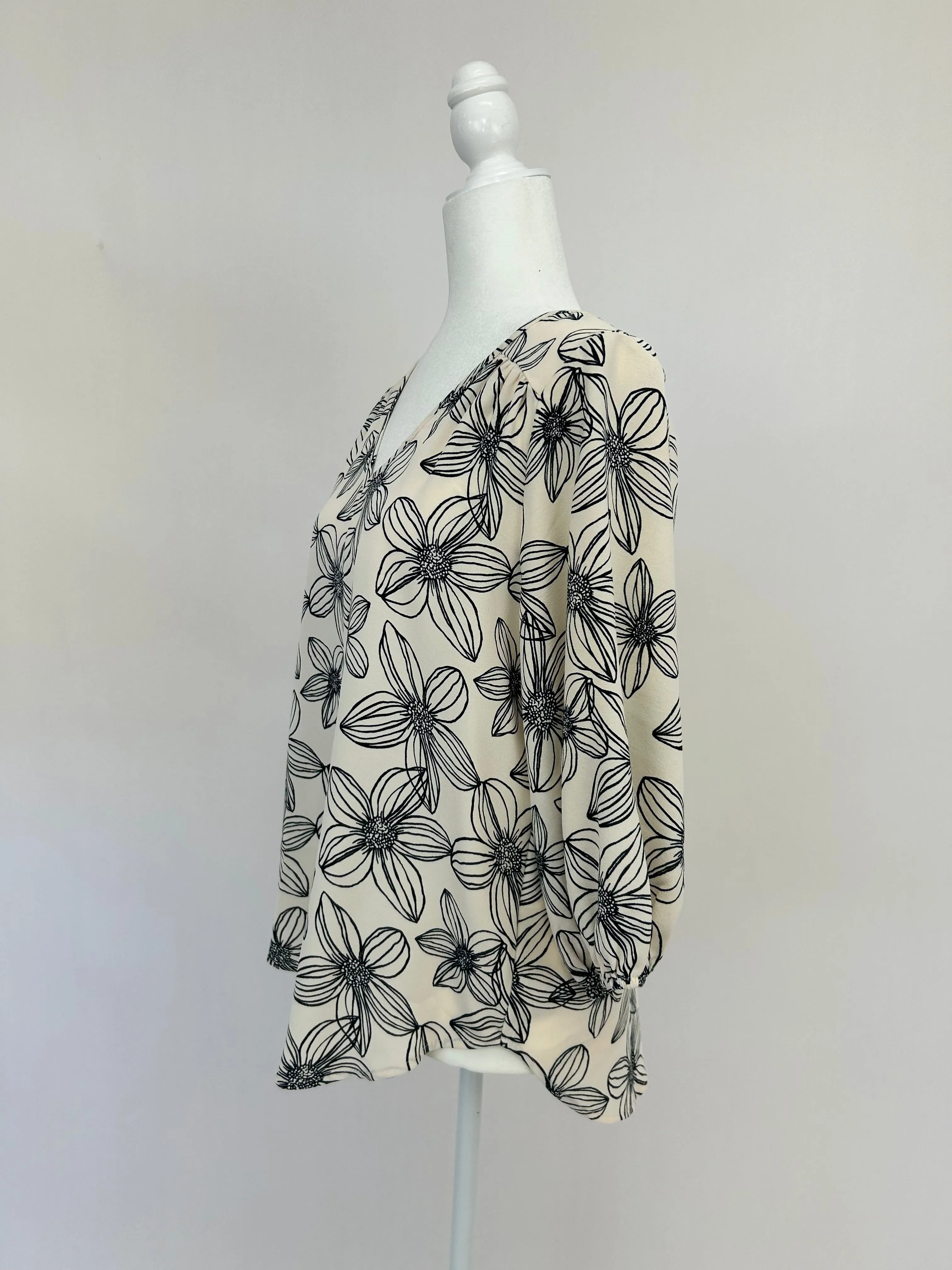 Ivory Navy Floral Blouse