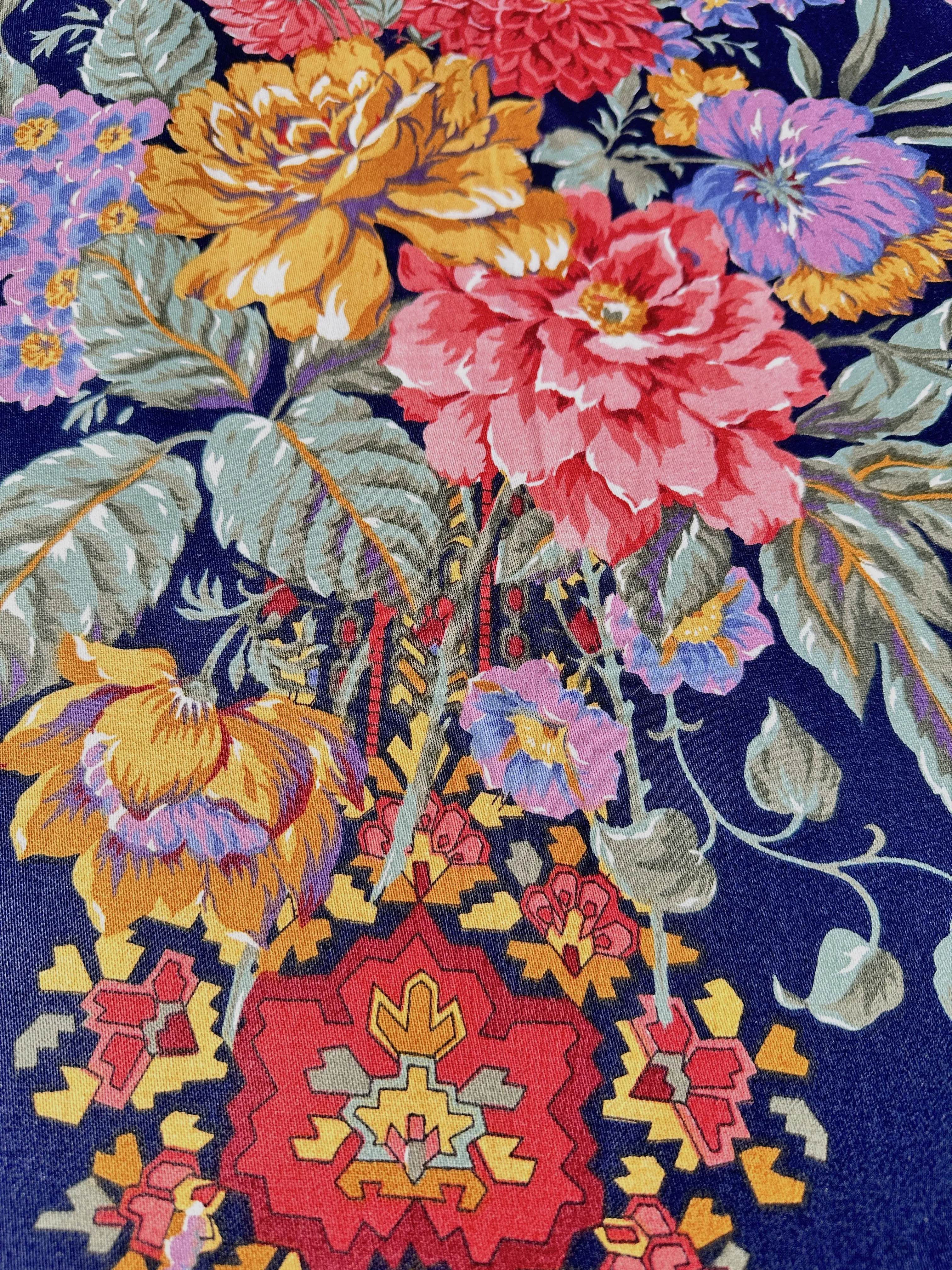 LAST PIECE Vintage Fabric Di Lewis Studios 1980s 90s Large Romantic Floral on Navy Blue 60cm x 62cm