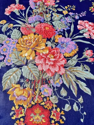 LAST PIECE Vintage Fabric Di Lewis Studios 1980s 90s Large Romantic Floral on Navy Blue 60cm x 62cm