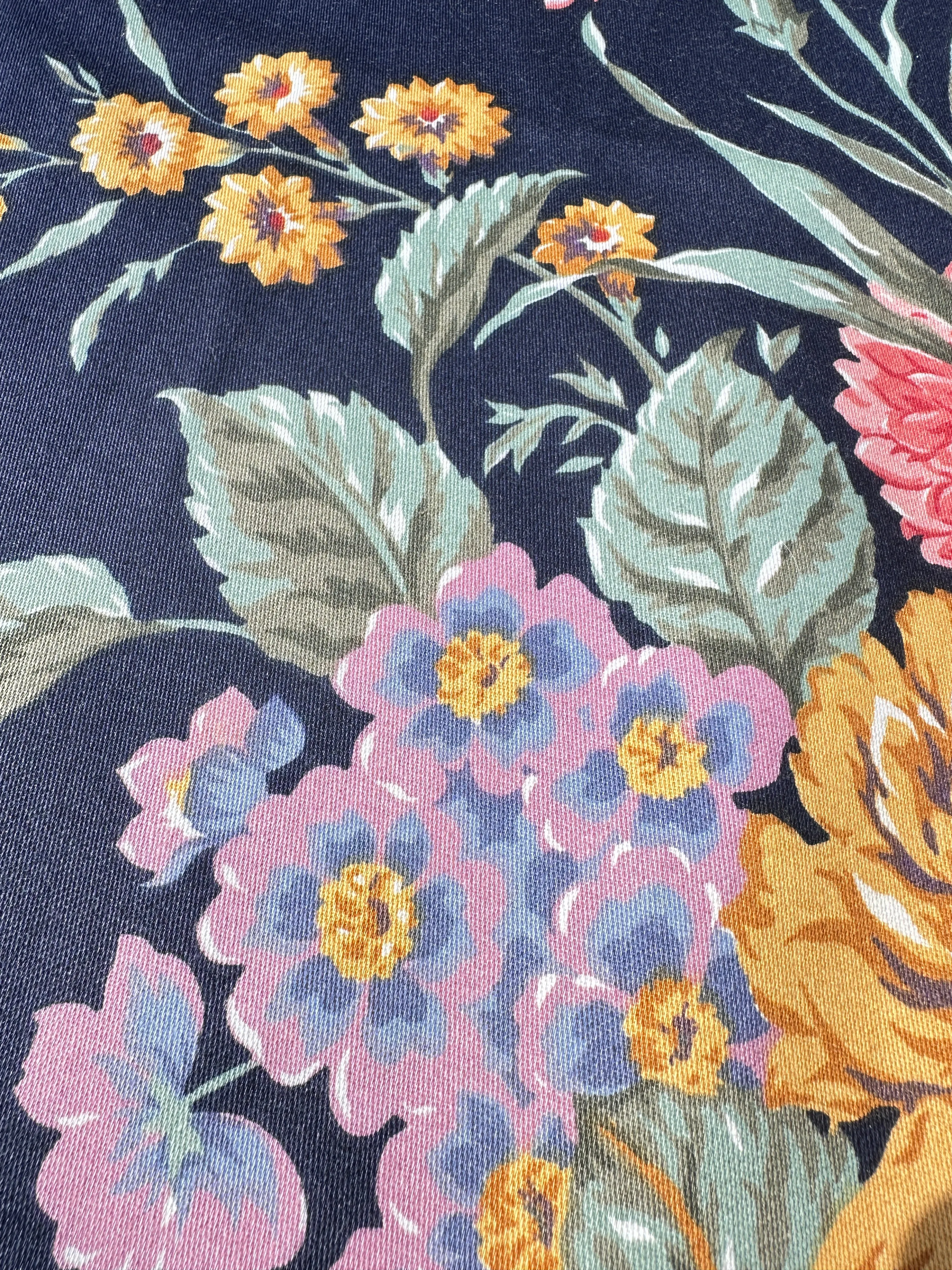 LAST PIECE Vintage Fabric Di Lewis Studios 1980s 90s Large Romantic Floral on Navy Blue 60cm x 62cm