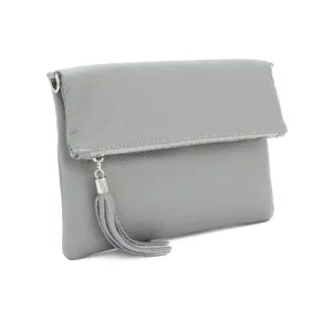 Light Grey Chiara Italian Designer Soft Foldover Leather Clutch