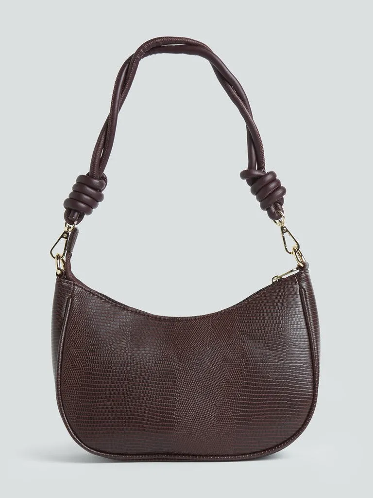 LOV Wine Croc-Textured Shoulder Bag